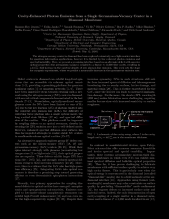 Cavity-Enhanced Photon Emission from a Single Germanium-Vacancy Center in a Diamond Membrane thumbnail