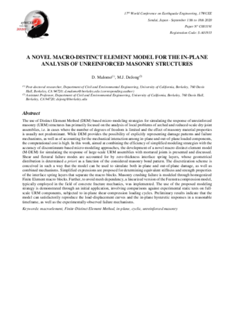A novel Macro-Distinct element model for the in-plane analysis of unreinforced masonry structures thumbnail