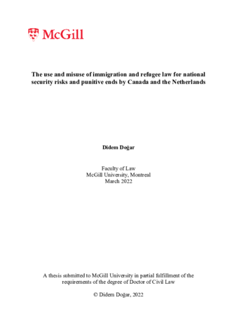 The use and misuse of immigration and refugee law for national security risks and punitive ends by Canada and the Netherlands thumbnail