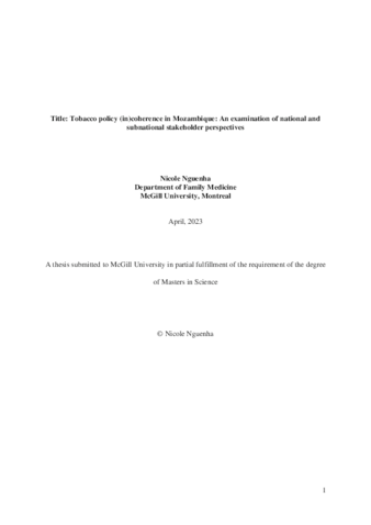 Tobacco policy (in)coherence in Mozambique: An examination of national and subnational stakeholder perspectives thumbnail