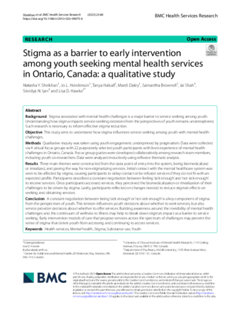 Stigma as a barrier to early intervention among youth seeking mental health services in Ontario, Canada: a qualitative study thumbnail