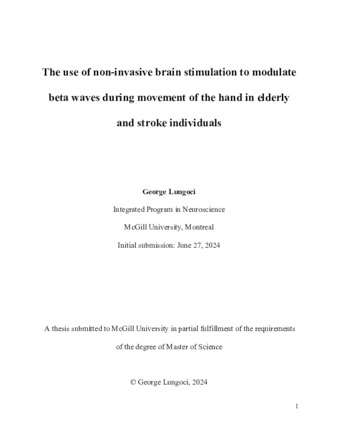 The use of non-invasive brain stimulation to modulate beta waves during movement of the hand in elderly and stroke individuals thumbnail