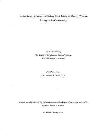 Understanding factors affecting food intake in elderly women living in the community thumbnail