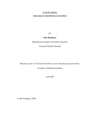 Gaston Miron: posture et postérité d'un poète thumbnail