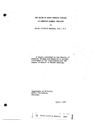 The place of Harry Emerson Fosdick in American liberal theology / thumbnail