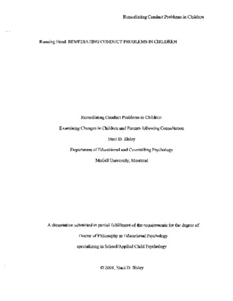 Remediating conduct problems in children : examining changes in children and parents following consultation thumbnail