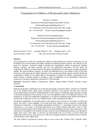 Comprehensive Stiffness of Prestressed Lattice Materials thumbnail