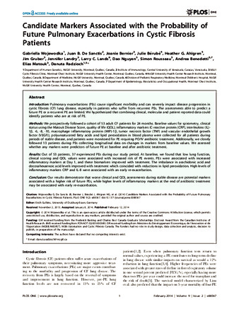 Candidate Markers Associated with the Probability of Future Pulmonary Exacerbations in Cystic Fibrosis Patients thumbnail