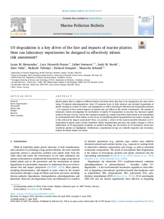 UV-degradation is a key driver of the fate and impacts of marine plastics. How can laboratory experiments be designed to effectively inform risk assessment? thumbnail