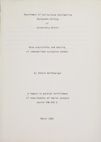 Data Acquisition and Testing of Computerized Surveying Method thumbnail