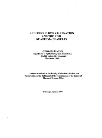 Childhood BCG vaccination and the risk of asthma in adults thumbnail
