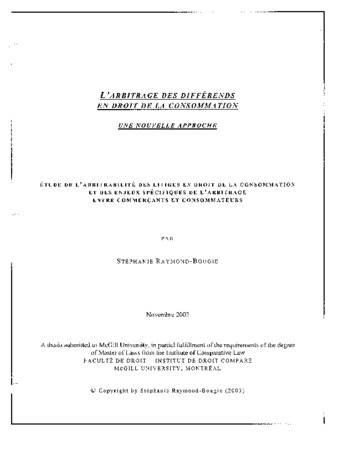 L'arbitrage des différends en droit de la consommation : une nouvelle approche thumbnail