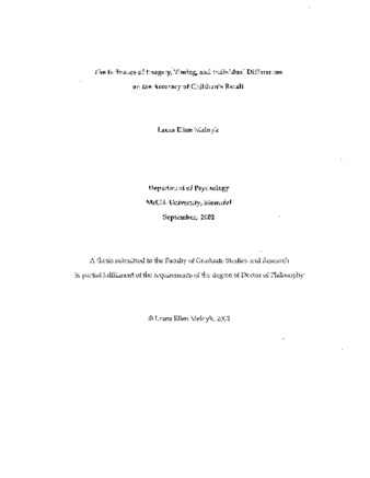 The influence of imagery, timing, and individual differences on the accuracy of children's recall / thumbnail