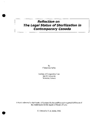 Reflection on the legal status on sterilization in contemporary Canada thumbnail