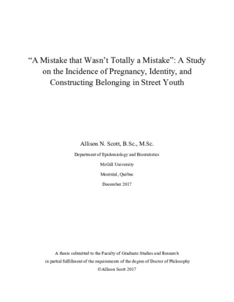 "A mistake that wasn’t totally a mistake": a study on the incidence of pregnancy, identity, and constructing belonging in street youth thumbnail