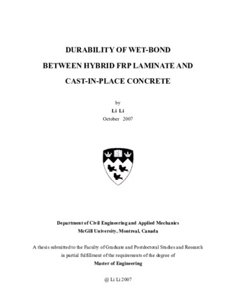 Durability of wet bond between hybrid FRP laminate and cast-in-place concrete thumbnail