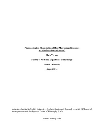 Pharmacological manipulation of host macrophage responses to «Mycobacterium tuberculosis» thumbnail