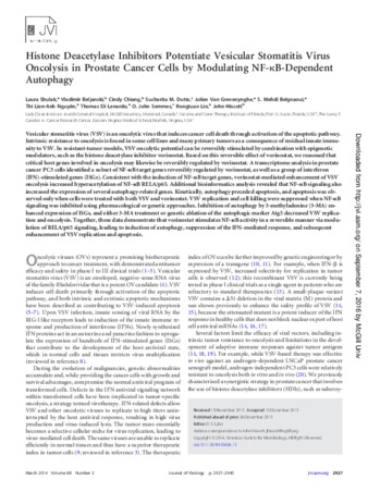 Histone Deacetylase Inhibitors Potentiate Vesicular Stomatitis VirusOncolysis in Prostate Cancer Cells by Modulating NF-B-Dependent Autophagy thumbnail