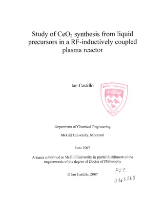 Study of CeO₂ synthesis from liquid precursors in a RF-inductively coupled plasma reactor thumbnail