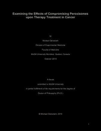 Examining the effects of compromising peroxisomes upon therapy treatment in cancer thumbnail