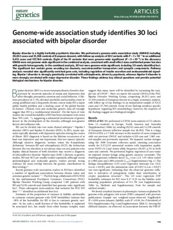 Genome-wide association study identifies 30 loci associated with bipolar disorder thumbnail