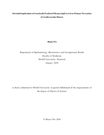 Potential Implications of Genetically Predicted Plasma Lipid Levels in Primary Prevention of Cardiovascular Disease thumbnail