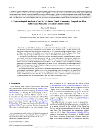 A Meteorological Analysis of the 2013 Alberta Flood: Antecedent Large-Scale Flow Pattern and Synoptic–Dynamic Characteristics thumbnail