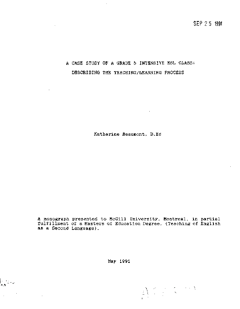 Case study of a grade 5 intensive ESL class: describing the teaching/ learning process thumbnail