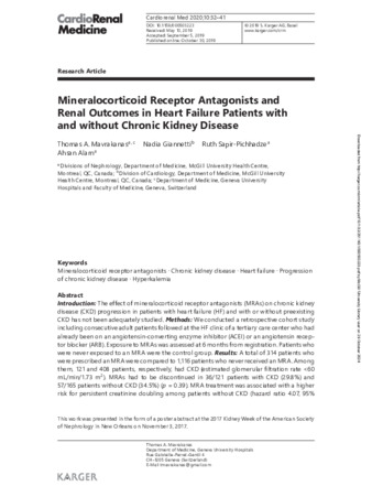 Mineralocorticoid Receptor Antagonists and Renal Outcomes in Heart Failure Patients with and without Chronic Kidney Disease thumbnail