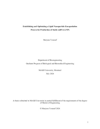 Establishing and optimizing a lipid nanoparticle encapsulation process for production of stable mRNA-LNPs thumbnail