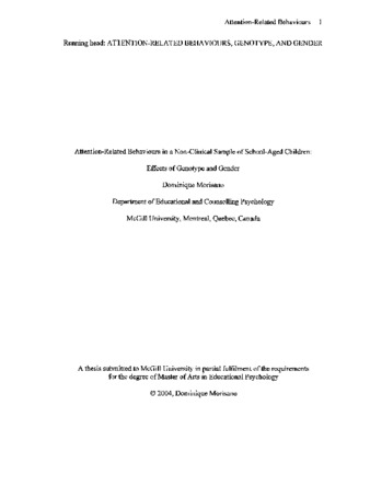 Attention-related behaviours in a non-clinical sample of school-aged children : effects of genotype and gender thumbnail