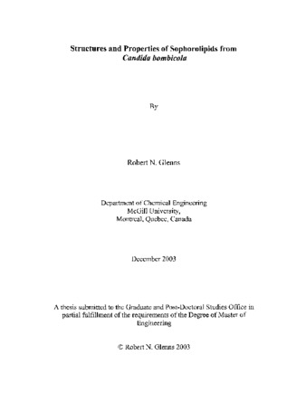 Structures and properties of Sophorolipids from Candida bombicola thumbnail