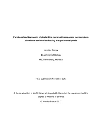 Functional and taxonomic phytoplankton community responses to macrophyte abundance and nutrient loading in experimental ponds thumbnail