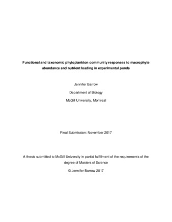 Functional and taxonomic phytoplankton community responses to macrophyte abundance and nutrient loading in experimental ponds thumbnail