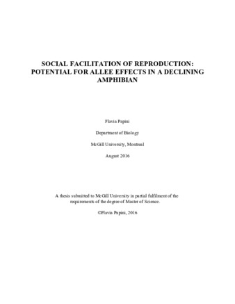 Social facilitation of reproduction: potential for Allee effects in a declining amphibian thumbnail