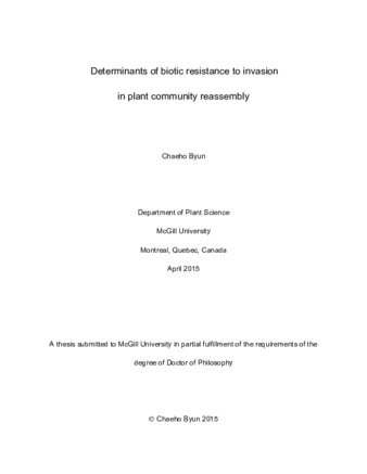 Determinants of biotic resistance to invasion in plant community assembly thumbnail