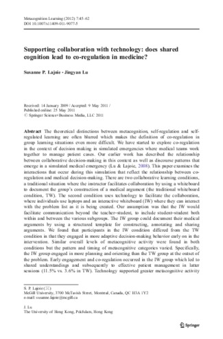 Supporting Collaboration with Technology: Does Shared Cognition Lead to Co-Regulation in Medicine? thumbnail