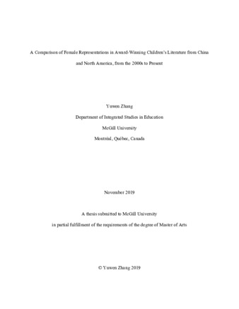 A comparison of female representations in award- winning children's literature from China and North America, from the 2000s to present thumbnail