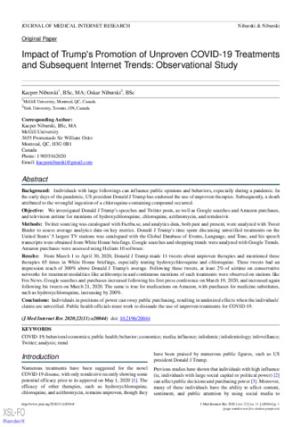 Impact of Trump's Promotion of Unproven COVID-19 Treatments and Subsequent Internet Trends: Observational Study thumbnail