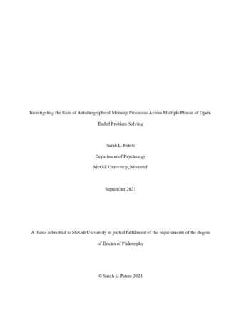 Investigating the role of autobiographical memory processes across multiple phases of open-ended problem solving thumbnail