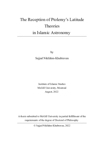 The reception of Ptolemy's latitude theories in Islamic astronomy thumbnail