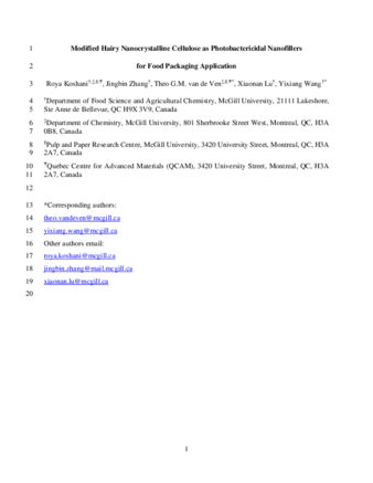 Modified Hairy Nanocrystalline Cellulose as Photobactericidal Nanofillers for Food Packaging Application thumbnail