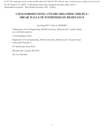 Cold-formed steel centre-sheathed (mid-ply) shear walls of intermediate resistance thumbnail