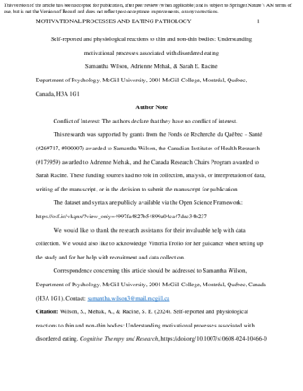 Self-Reported and Physiological Reactions to Thin and Non-Thin Bodies: Understanding Motivational Processes Associated with Disordered Eating thumbnail