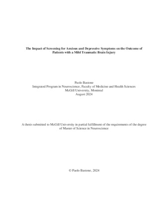 The impact of screening for anxious and depressive symptoms on the outcome of patients with a mild traumatic brain injury thumbnail