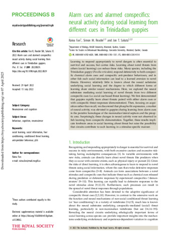 Alarm cues and alarmed conspecifics: neural activity during social learning from different cues in Trinidadian guppies thumbnail