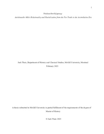 Nindaanikoobijiganag: Anishinaabe-Métis Relationality and Racialization from the Fur Trade to the Assimilation Era thumbnail