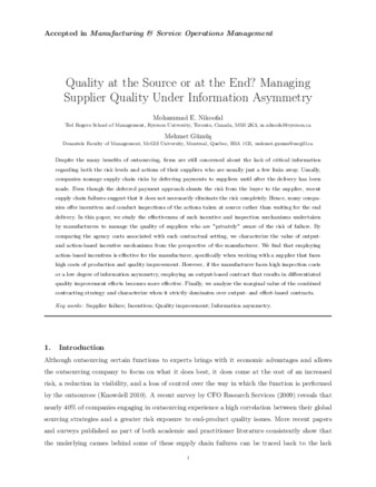 Quality at the Source or at the End? ManagingSupplier Quality Under Information Asymmetry thumbnail