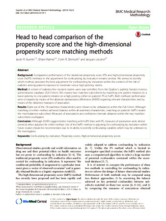 Head to head comparison of the propensity score and the high-dimensional propensity score matching methods thumbnail