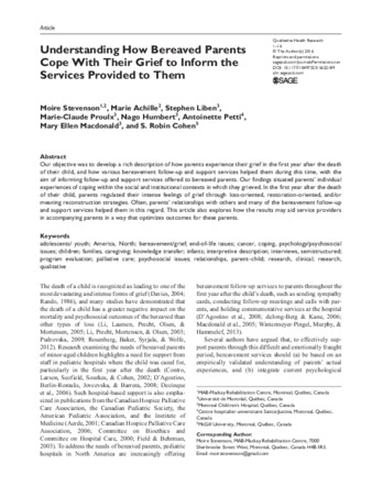 Understanding how bereaved parents cope with their grief in order to inform the services provided to them thumbnail